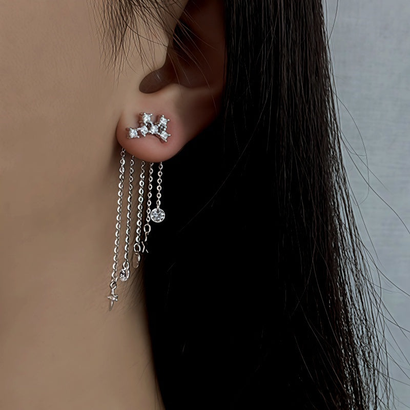Sterling Silver Elegant Zircon Diamond Tassel Earrings