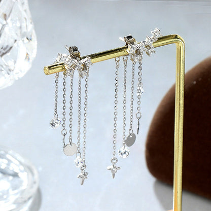 Sterling Silver Elegant Zircon Diamond Tassel Earrings