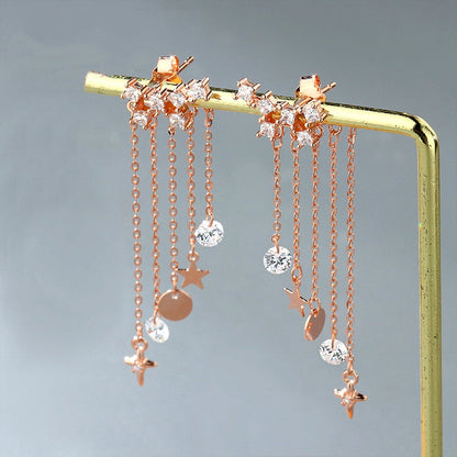 Sterling Silver Elegant Zircon Diamond Tassel Earrings