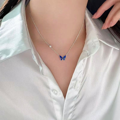 Sterling Silver Elegent Black And Blue Butterfly  Necklaces