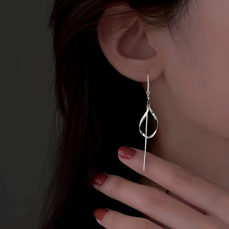 Sterling Silver Hollow Wavy Leaf Threader Earrings