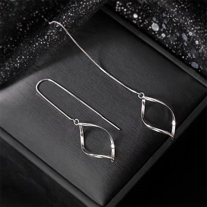 Sterling Silver Hollow Wavy Leaf Threader Earrings
