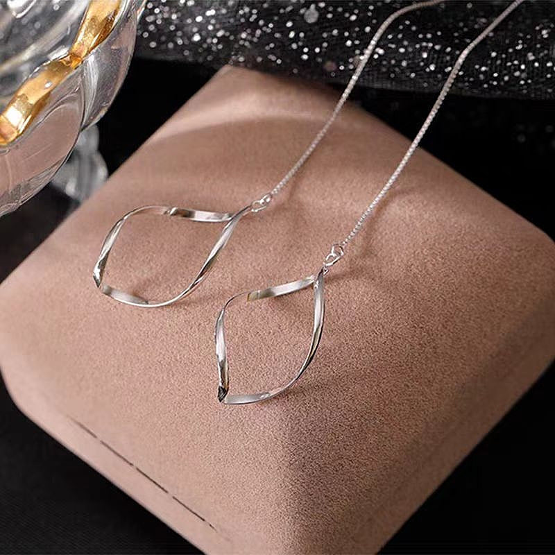 Sterling Silver Hollow Wavy Leaf Threader Earrings