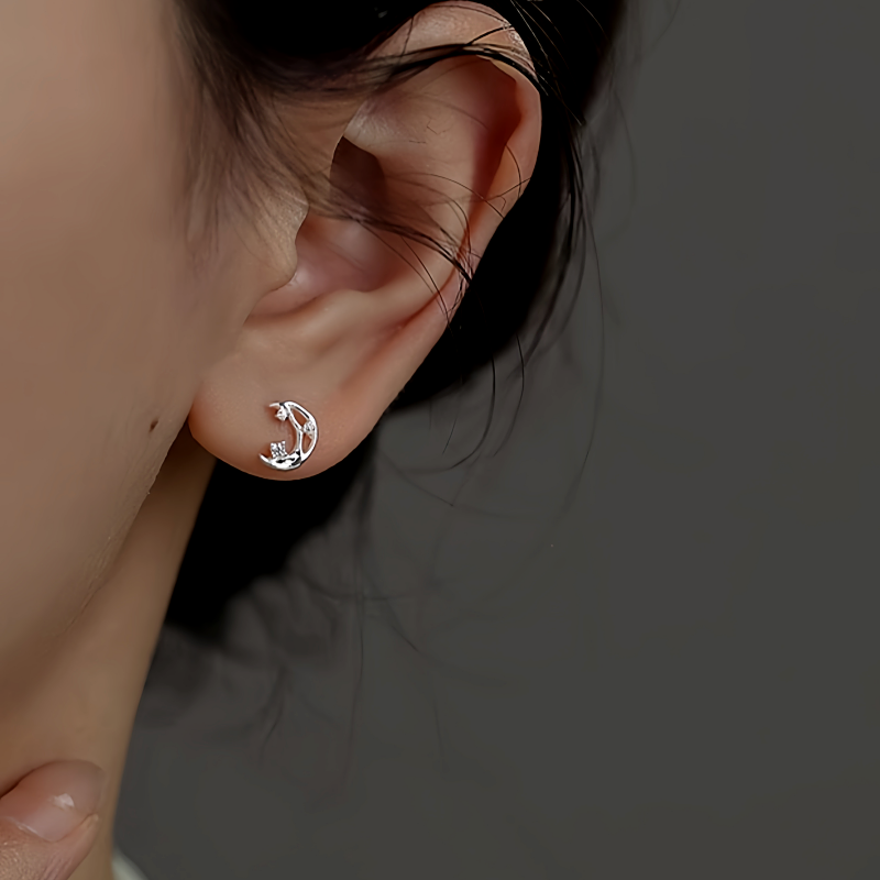 Sterling Silver Irregular Butterfly Moon Earrings