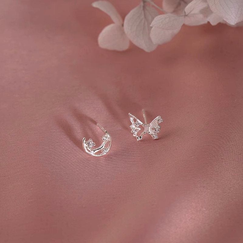 Sterling Silver Irregular Butterfly Moon Earrings