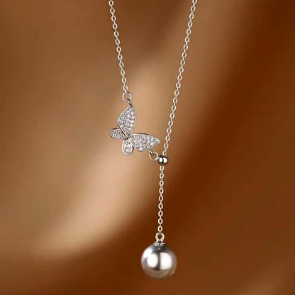 Sterling Silver Luxury Butterfly Pearl Tassel Necklaces