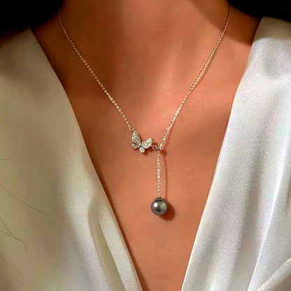 Sterling Silver Luxury Butterfly Pearl Tassel Necklaces
