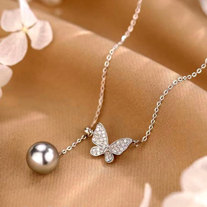 Sterling Silver Luxury Butterfly Pearl Tassel Necklaces