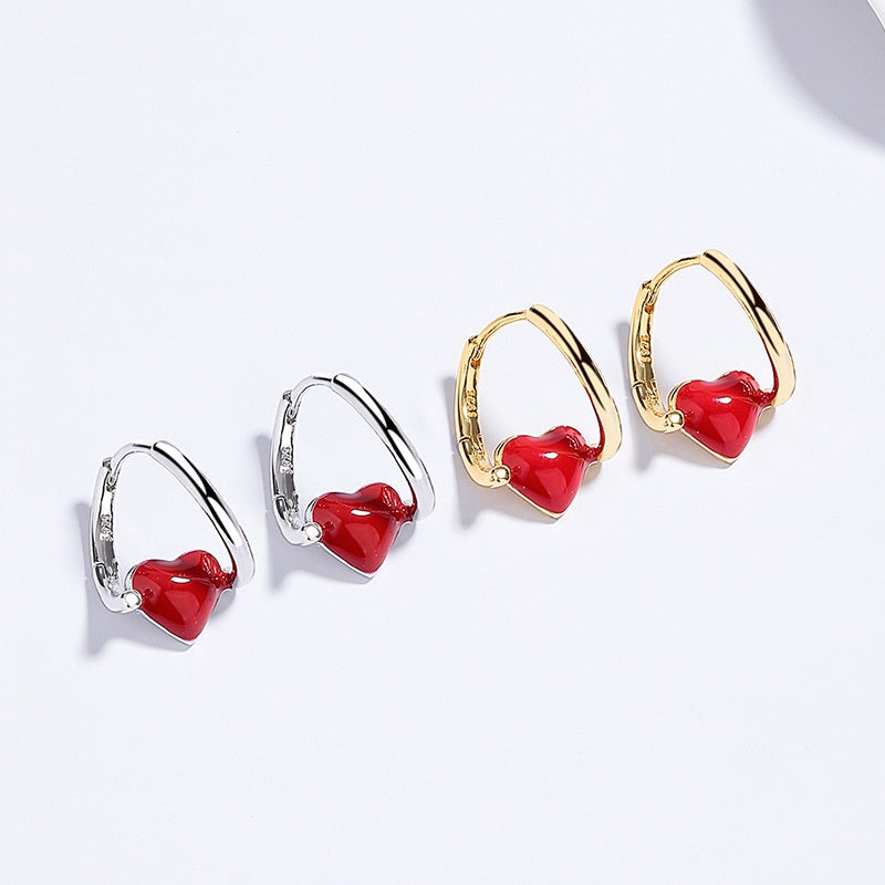 Sterling Silver Red Heart Earrings