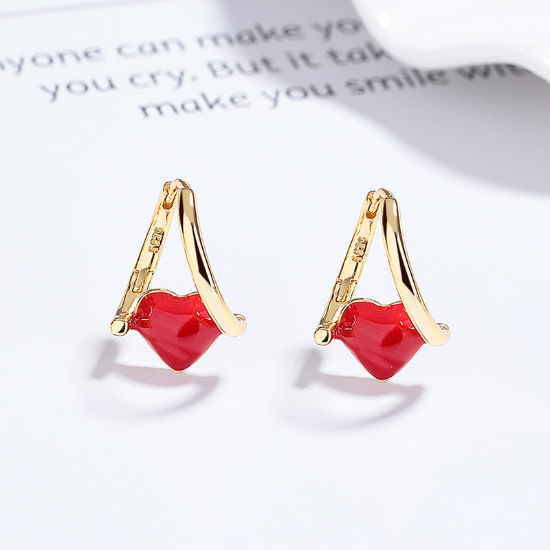 Sterling Silver Red Heart Earrings