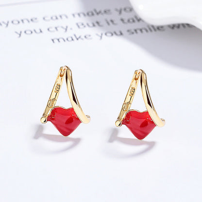 Sterling Silver Red Heart Earrings