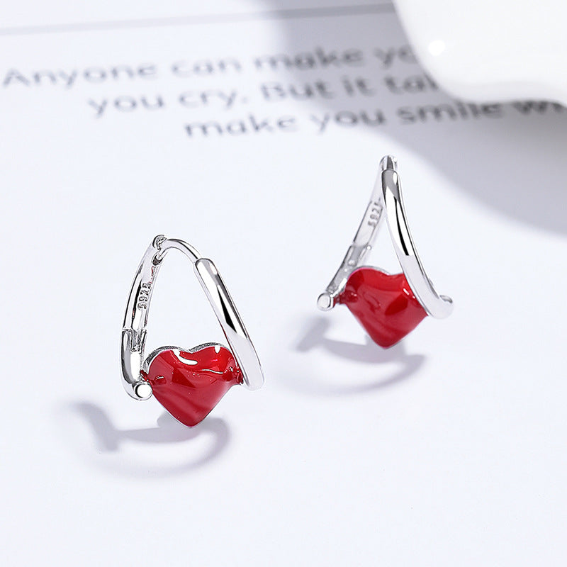 Sterling Silver Red Heart Earrings