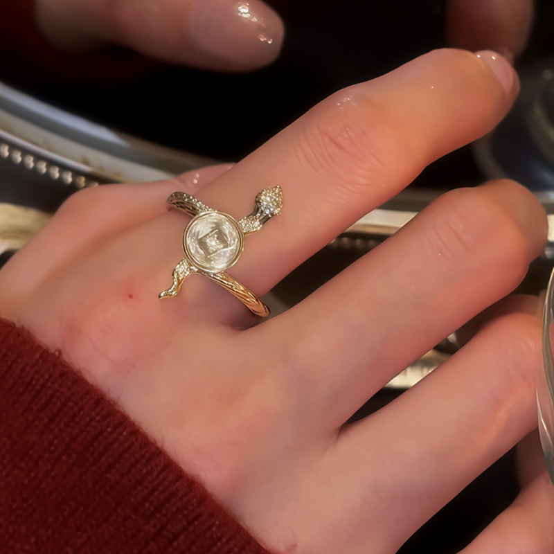 Sterling Silver Snake Diamond-Encrusted Rotating Copper Coin Rings