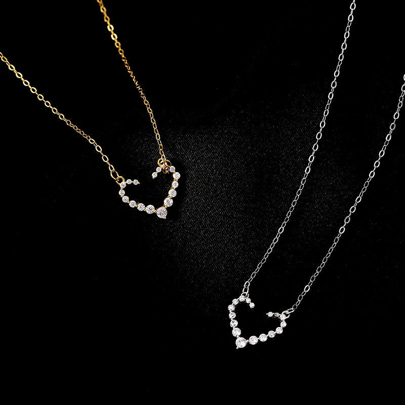 Sterling Silver Luxury Diamond Hollow Heart Necklace
