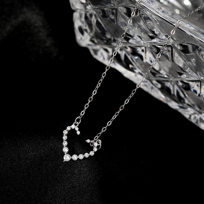Sterling Silver Luxury Diamond Hollow Heart Necklace