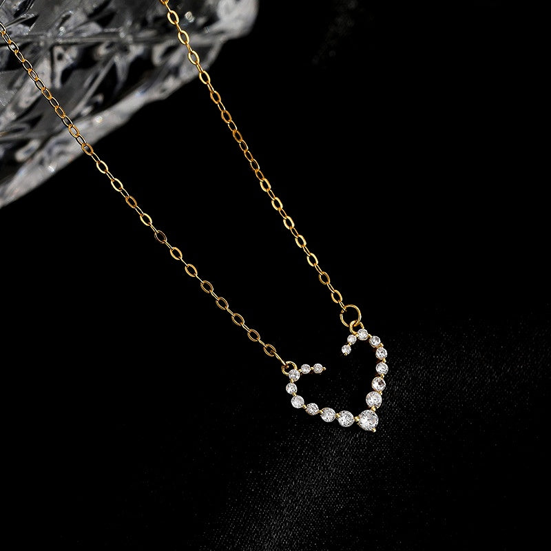 Sterling Silver Luxury Diamond Hollow Heart Necklace
