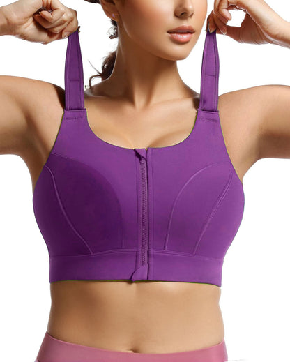 Zip Front Adjustable High Impact Sports Bras for Women